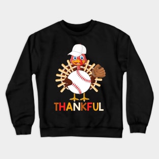 Turkey With Baseball Thankful Thanksgiving Christmas Gift Crewneck Sweatshirt